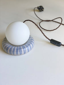 Bespoke Hoop Globe Lamp - indigo stripe